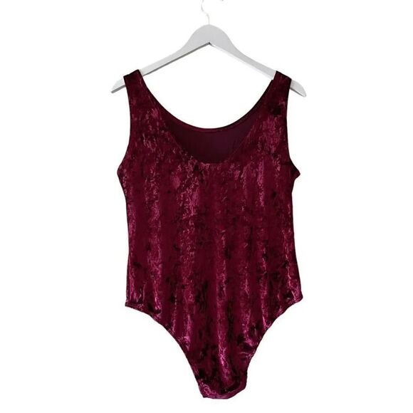 ClockHouse Wine Crushed Round Neck Velvet Soft One Piece  Bodysuit SZ L #1530 - Picture 5 of 12